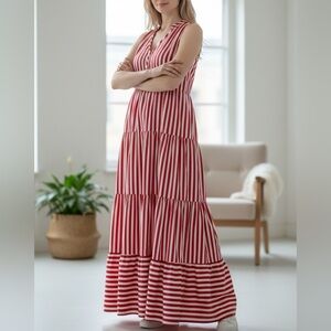 Red and White Striped Maxi Dress